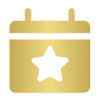 Gold calendar icon with a star.