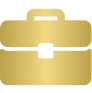 Gold briefcase icon on black background.