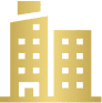 Gold buildings icon on black background.