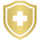 Gold shield with black medical cross.
